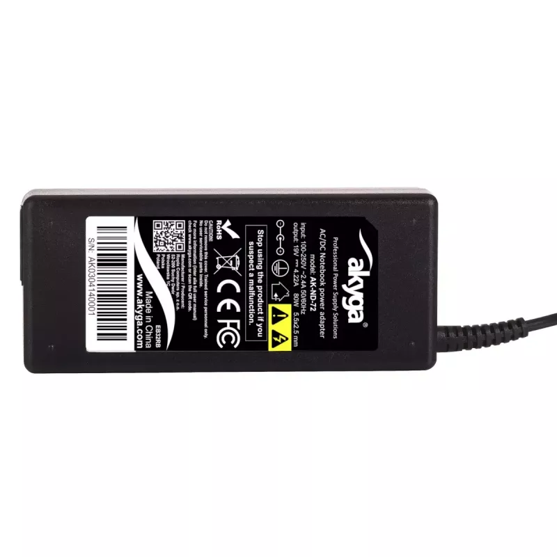 Alimentatore Akyga AK-ND-72 per laptop Toshiba e stampanti Zebra, 80 W, 19 V, 4,22 A, 5,5 x 2,5 mm