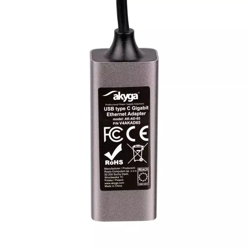 Adattatore Akyga AK-AD-65 da USB-C a Ethernet Gigabit, RJ45, 15 cm, argento