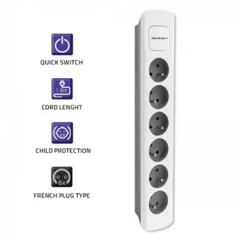 Ciabatta Qoltec 50297, 1,8 m, 6 prese AC per interni, grigio bianco