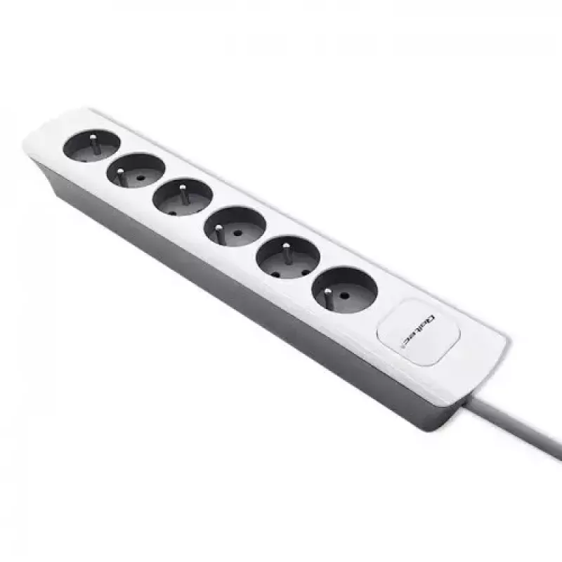 Ciabatta Qoltec 50297, 1,8 m, 6 prese AC per interni, grigio bianco