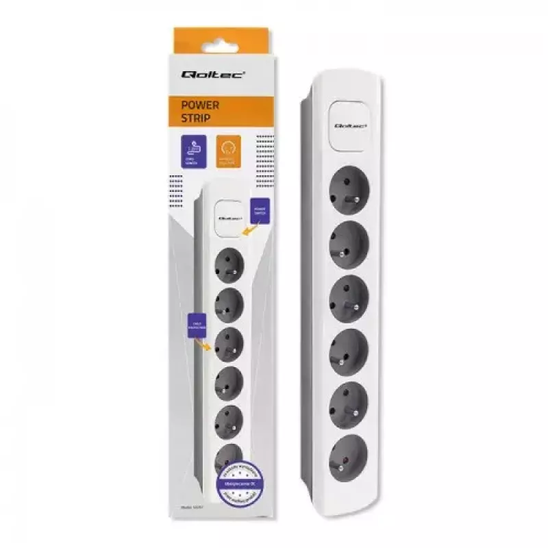 Ciabatta Qoltec 50297, 1,8 m, 6 prese AC per interni, grigio bianco
