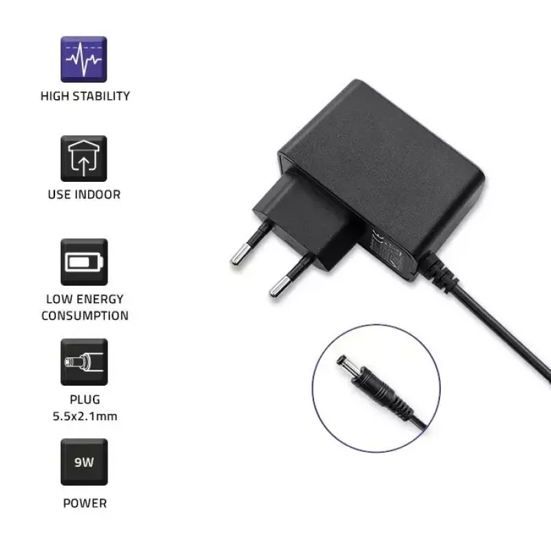 Connettore per alimentatore QOLTEC 52412 — alimentatore esterno 9W (9V 1A) per dispositivi portatili
