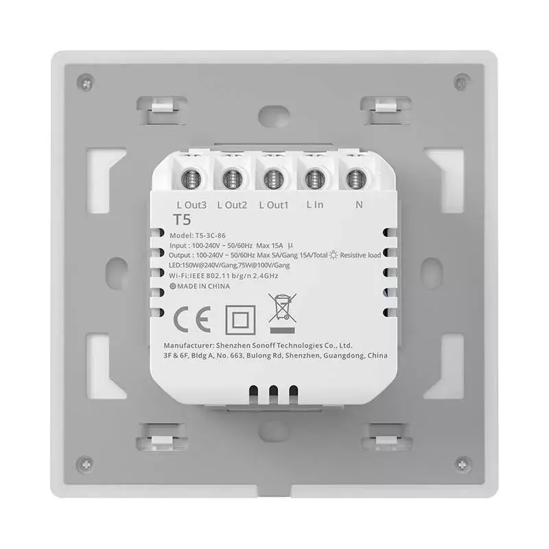 Interruttore smart touch da parete Sonoff WiFi TX T5 2C, 2 canali, pannelli touch per due circuiti