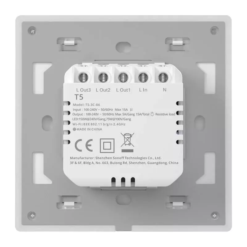 Interruttore smart da parete Sonoff T5 3C 3 canali Wi‑Fi touch (da incasso)