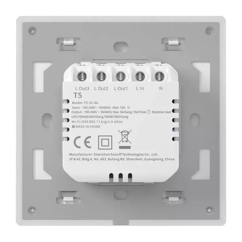 Interruttore smart touch Wi-Fi da parete Sonoff T5 4C 4 canali (T5-4C-86)