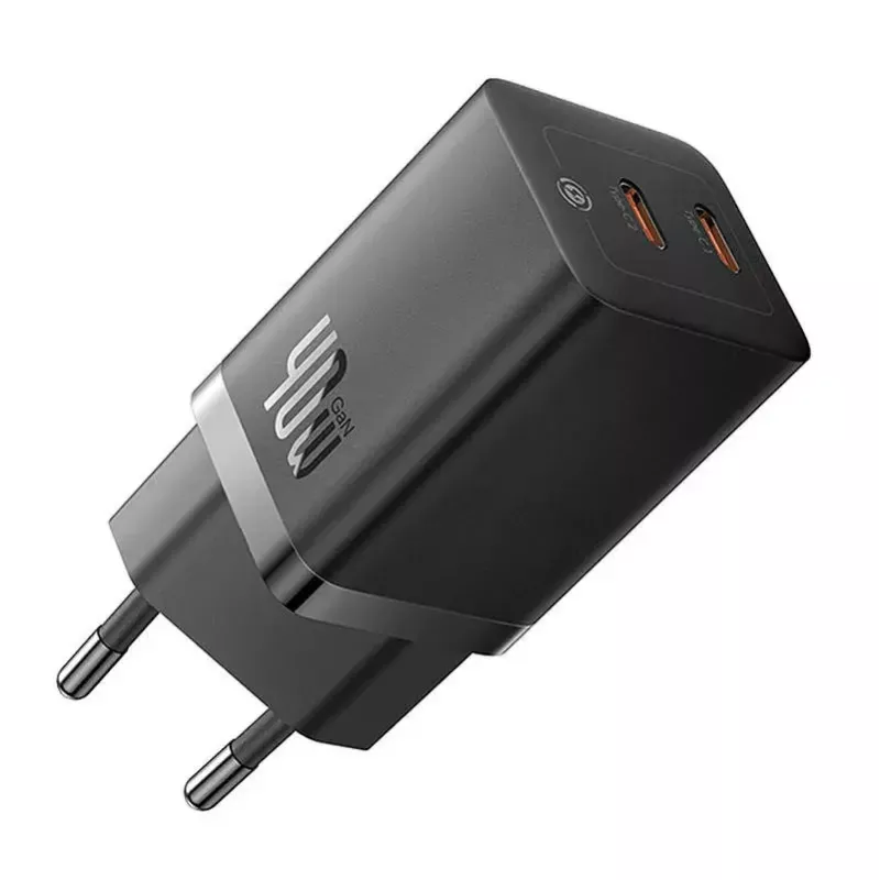Caricatore da parete Baseus GaN5 40 W, 2x USB-C (nero)