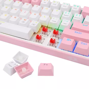Tastiera meccanica REDRAGON K617-Fizz RGB – USB con filo, rosa/bianco, cavo 1,5 m