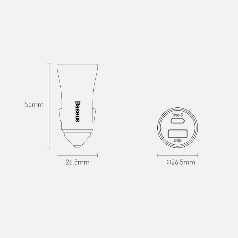Caricabatterie auto Baseus TZCCJD-0G 40W grigio scuro — alimentatore USB per auto, uscita 40W