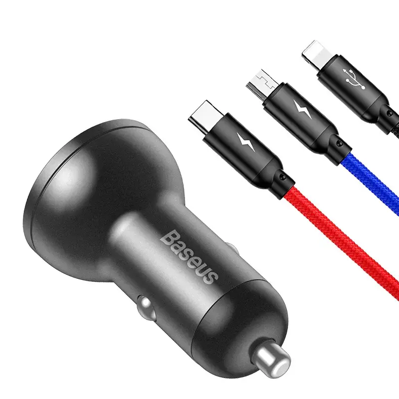 Caricabatterie USB auto Baseus AB2XUSBAKBK — 2× USB 2.0, 4,8 A, alimentazione da accendisigari, nero/grigio