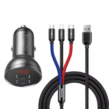 Caricabatterie USB auto Baseus AB2XUSBAKBK — 2× USB 2.0, 4,8 A, alimentazione da accendisigari, nero/grigio