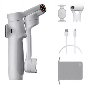 Gimbal Insta360 Flow 2 Standard Bundle — stabilizzatore a 3 assi per smartphone, pieghevole, batteria 1100 mAh, Stone Gray