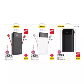 Powerbank Dudao K1Pro 20000 mAh 15 W con 4 cavi integrati, nero