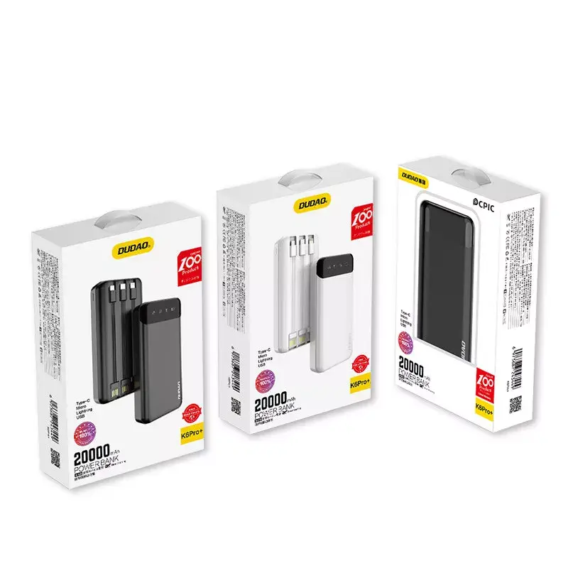 Powerbank portatile Dudao K6Pro+ 20000mAh USB Type-C + Micro-USB + Lightning