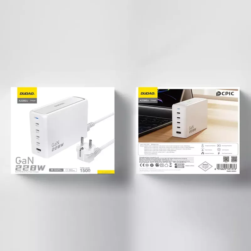 Caricabatterie DUDAO A228EU 228 Watt GaN 4x USB-C 1x USB-A