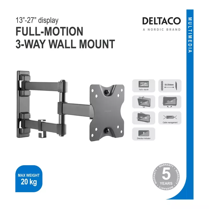 Supporto monitor Deltaco ARM-1204 27 pollici a parete nero