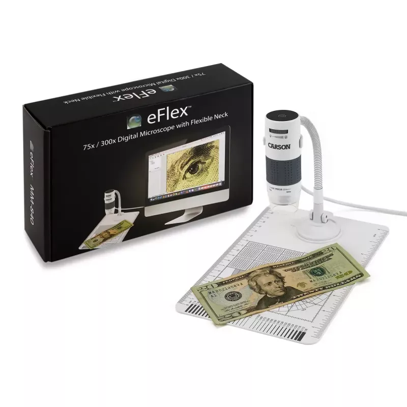 Microscopio digitale Carson EFLEX 300x, ingrandimento 75–300×, fotocamera 1600×1200, grigio/bianco
