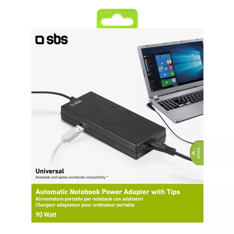 Alimentatore SBS portatile 90 W per notebook da interno nero 2,2 m