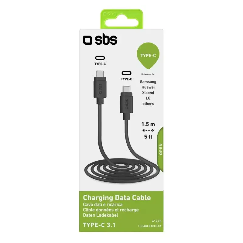Cavo dati e ricarica SBS TECABLETCC31K USB C 1,5 m USB 3.2 Gen 1