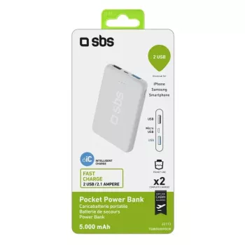 Powerbank portatile SBS 5000 mAh, capacità batteria 5000 mAh