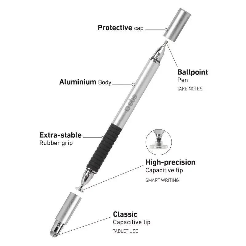 Stylus Pen SBS TTTATTOPROTRIO nero argento compatibilità universale mobile
