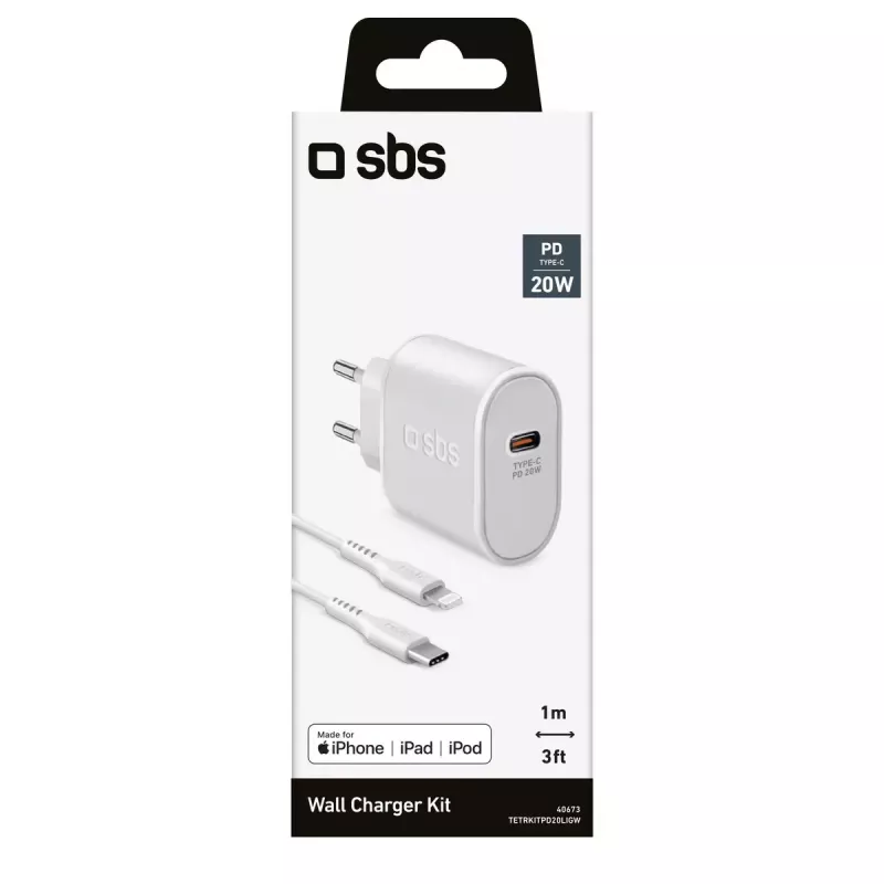 Caricabatterie per dispositivi mobili SBS TETRKITPD20LIGW ricarica rapida da interno bianco