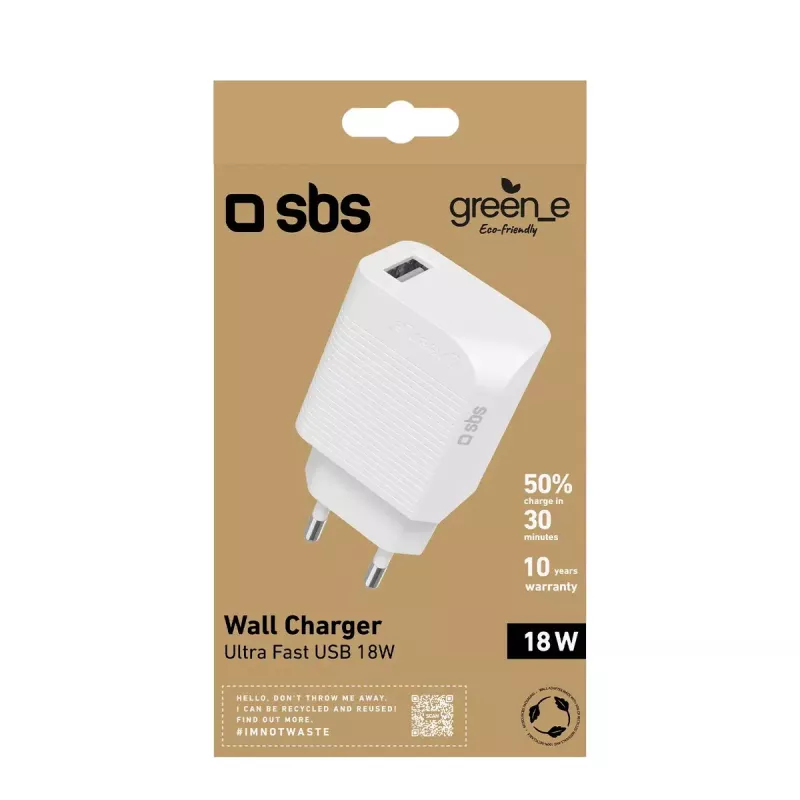 Caricabatterie mobile SBS GRETR1USB18W universale bianco AC ricarica rapida