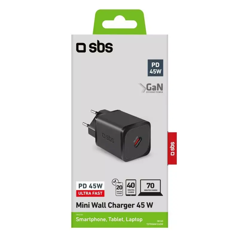 Caricabatterie per dispositivi mobili SBS TETRGAN1C45W ricarica rapida per interni nero