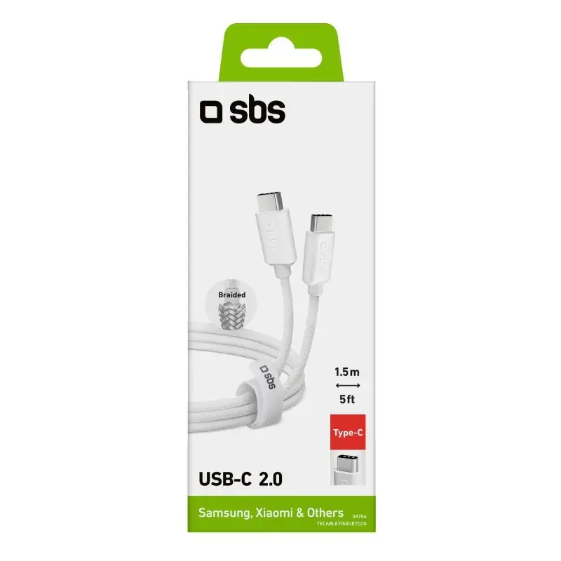 Cavo USB-C a USB-C SBS Mobile TECABLETISSUETCCG, USB 2.0, 1,5 m, bianco