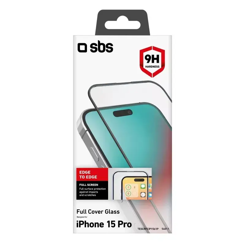 Pellicola protettiva display/retro SBS per iPhone 15 Pro, silicone + vetro temperato, trasparente, 1 pz.