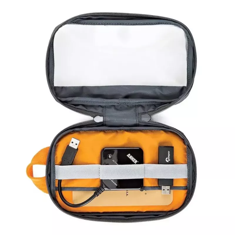 Borsa Lowepro GearUp Pouch Mini nylon poliestere ripstop grigia arancione