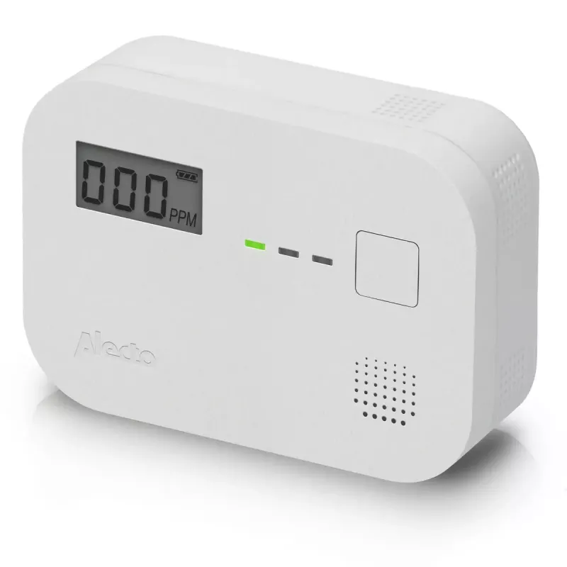 Rilevatore di monossido di carbonio Alecto COA3910 — sensore CO elettrochimico, a batteria, bianco, 110×78×37 mm