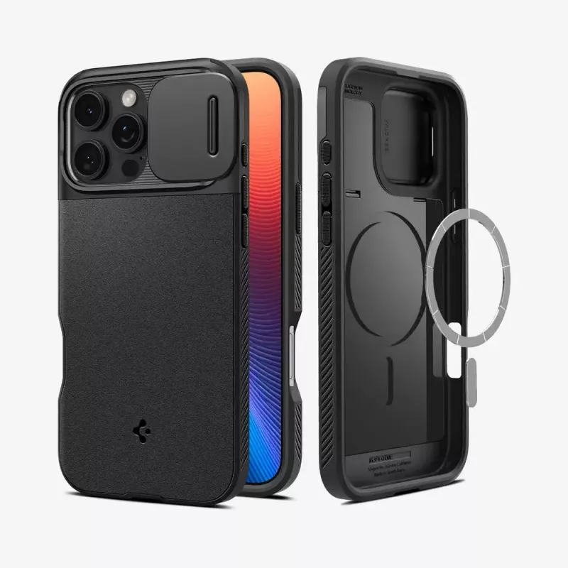 Custodia per cellulare Spigen Optik Armor nero per iPhone 16 Pro