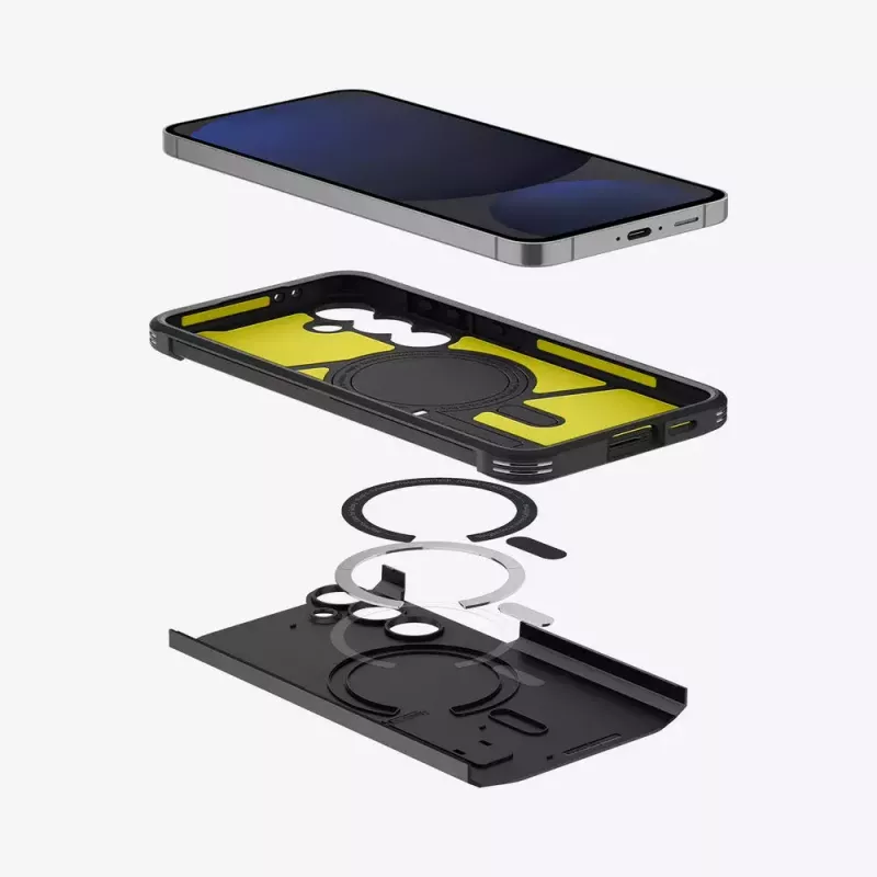 Cover Spigen Tough Armor Galaxy S24 FE nero supporto da tavolo