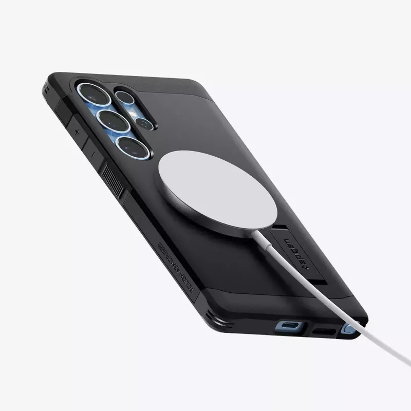 Cover Spigen Galaxy S25 Ultra Tough Armor AI nero supporto da tavolo