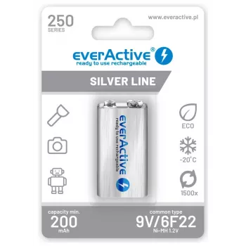 Batterie ricaricabili everActive Ni-MH 6F22 9V 250 mAh Silver Line