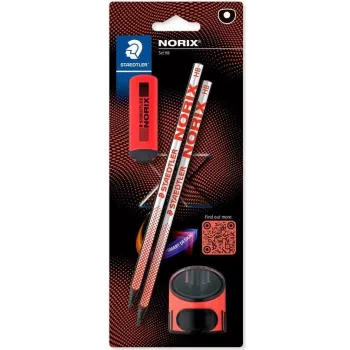 Matite in grafite in legno Staedtler Noris HB con gomma — argento-corallo, confezione da 2
