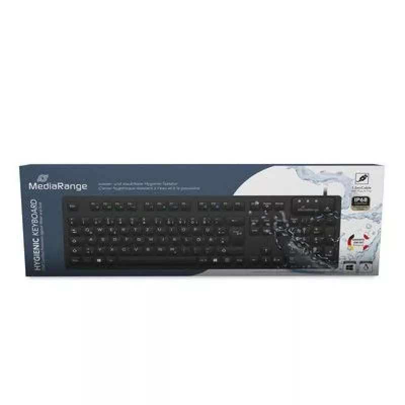 MediaRange tastiera igienica con filo, QWERTZ, IP68, 1,5 m, nero