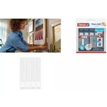 tesa Powerstrips CLICK strisce in velcro MEDIUM Slim, bianco per appendere quadri e decorazioni piatte da parete, - 1 pezzo (77721-00030)