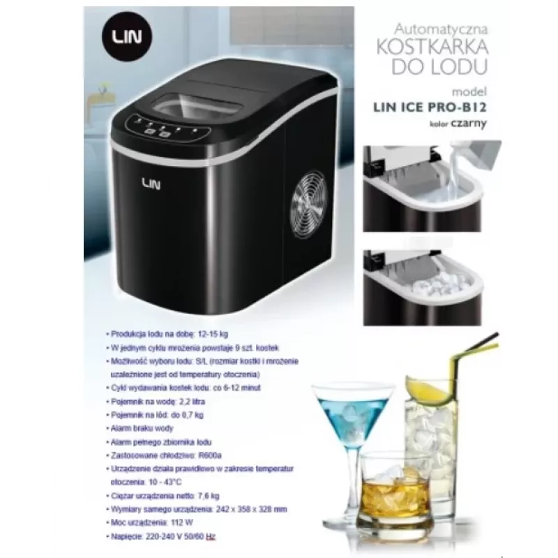 Macchina portatile per cubetti di ghiaccio LIN ICE PRO-B12 nero