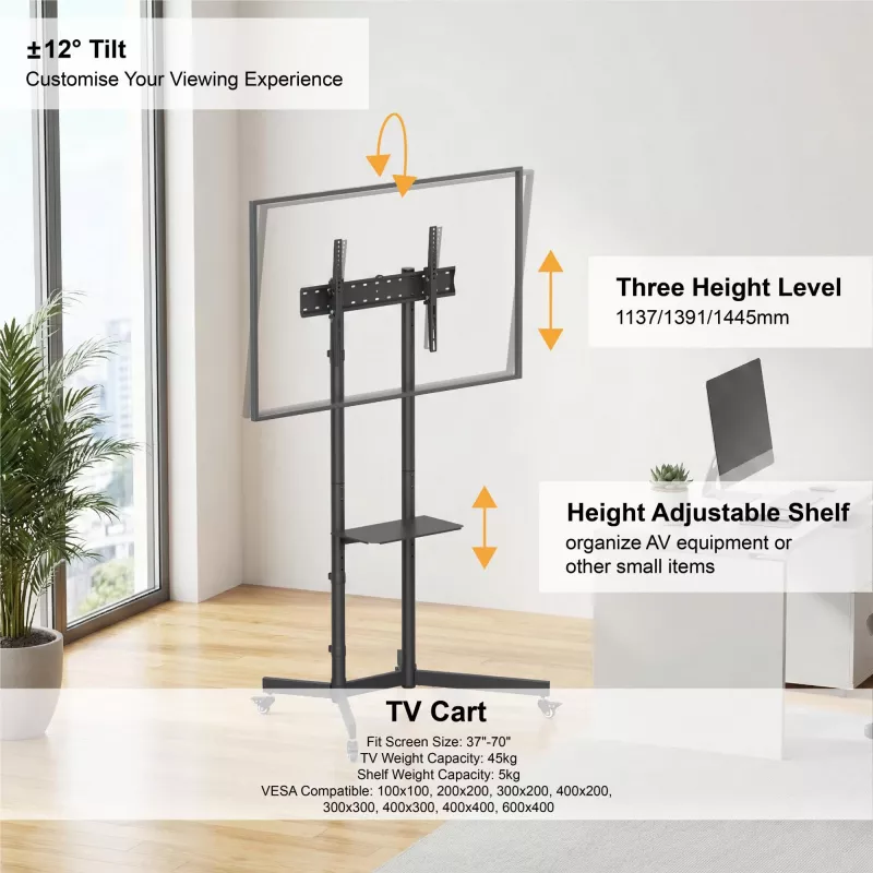 Supporto TV mobile su ruote con inclinazione regolabile GEMBIRD 37 – 70 pollici