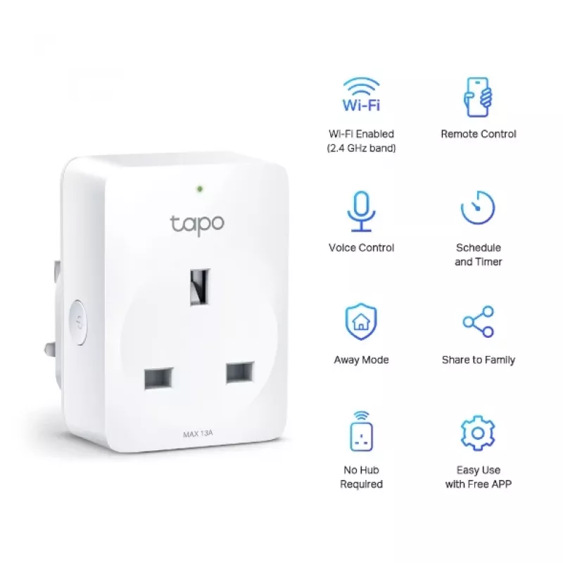 TP-Link Tapo presa smart Wi-Fi mini, interno, bianco, casa, policarbonato (PC), stato, CE, RoHS