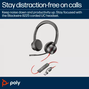 HP Poly Blackwire 8225 Headset stereo USB-C + adattatore USB-C/A
