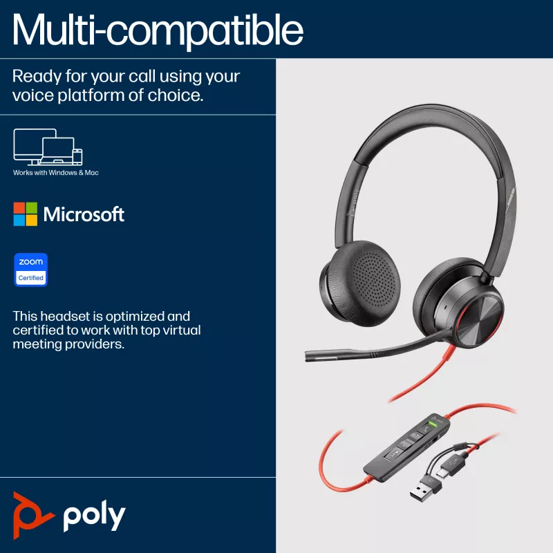 HP Poly Blackwire 8225 Headset stereo USB-C + adattatore USB-C/A