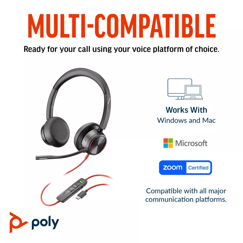 HP Poly Blackwire 8225 Headset stereo USB-C + adattatore USB-C/A