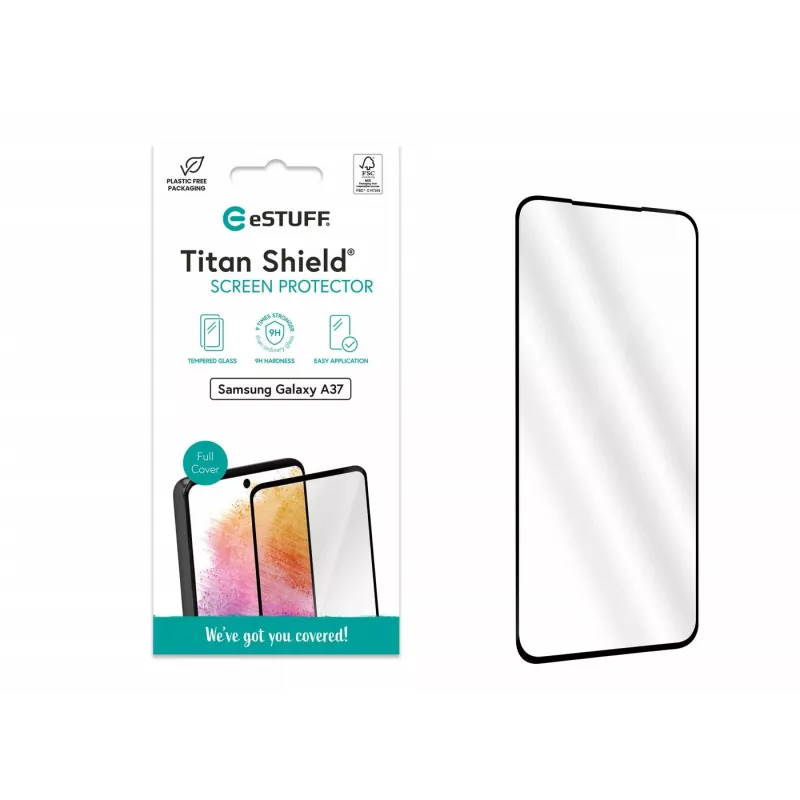 eSTUFF Samsung Galaxy A37 Copertura completa Vetro temperato protezione display. Titan Shield protezione display trasparente 1 pezzo