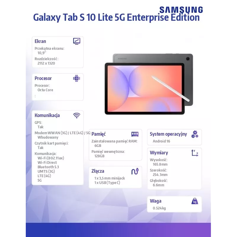 Tablet Galaxy Tab S 10 Lite X400EE 10,9 pollici 5G 6/128GB Enterprise Edition grigio