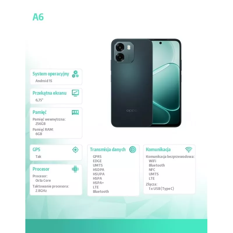 Oppo SMARTPHONE A6 6.75 – telefono cellulare – 256 GB