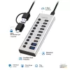 Hub USB3.2 Gen1 10 porte USB-A/C, interruttore on/off