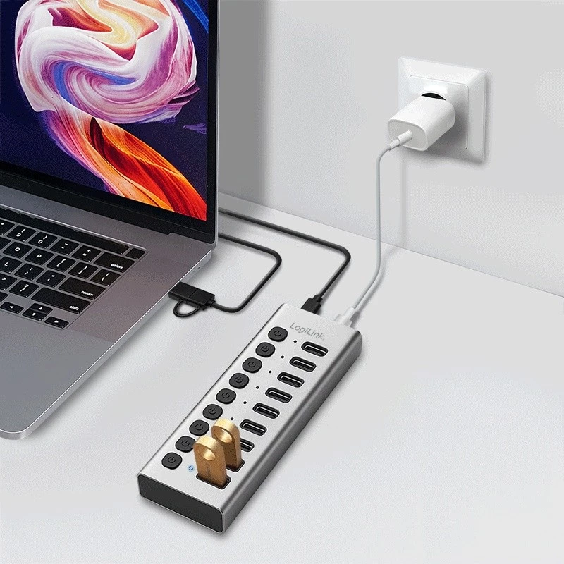 Hub USB3.2 Gen1 10 porte USB-A/C, interruttore on/off