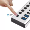 Hub USB3.2 Gen1 10 porte USB-A/C, interruttore on/off
